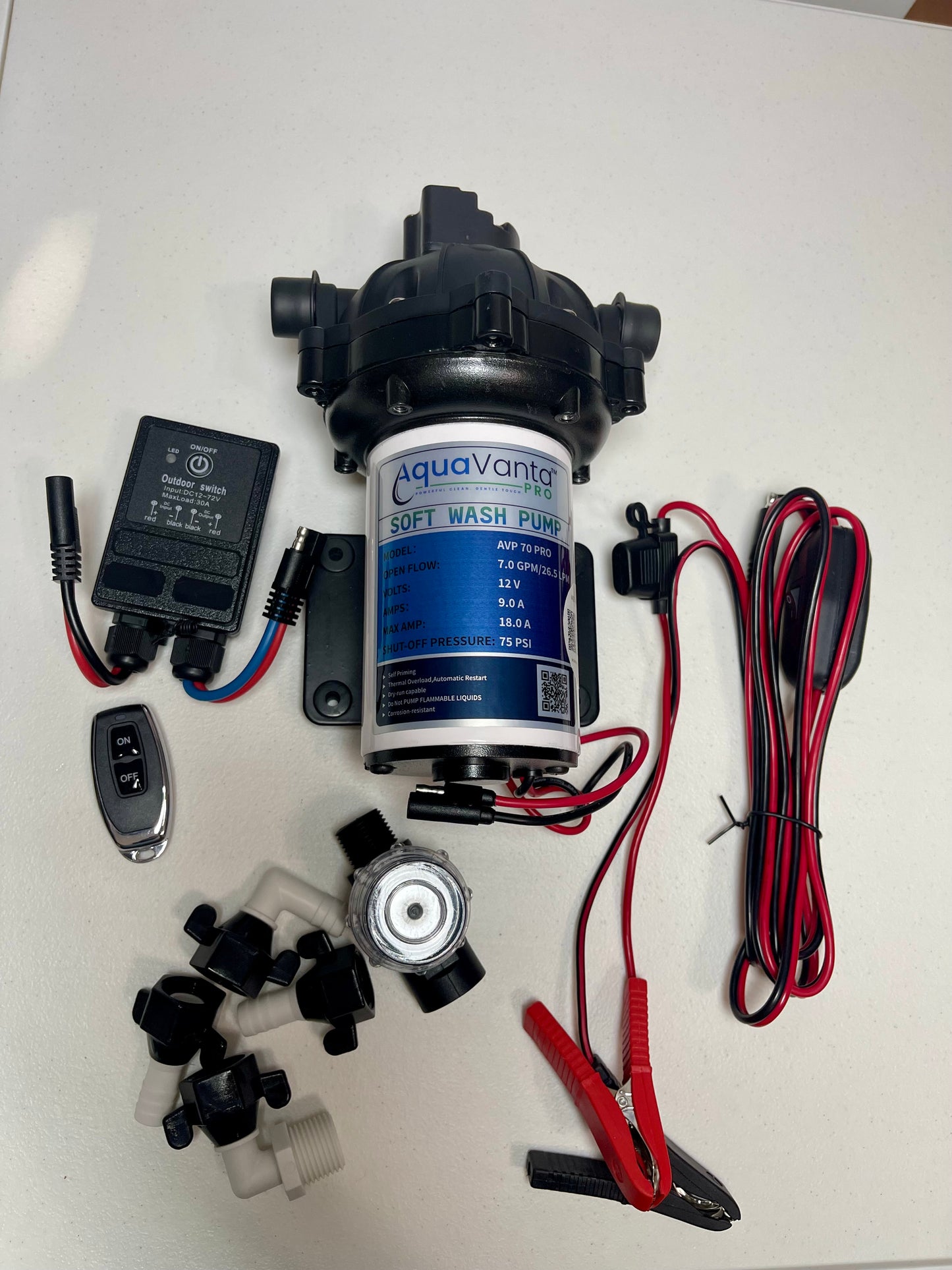 12V Automatic Soft Wash Pump Complete Kit with Remote | 7.0 GPM Professional System