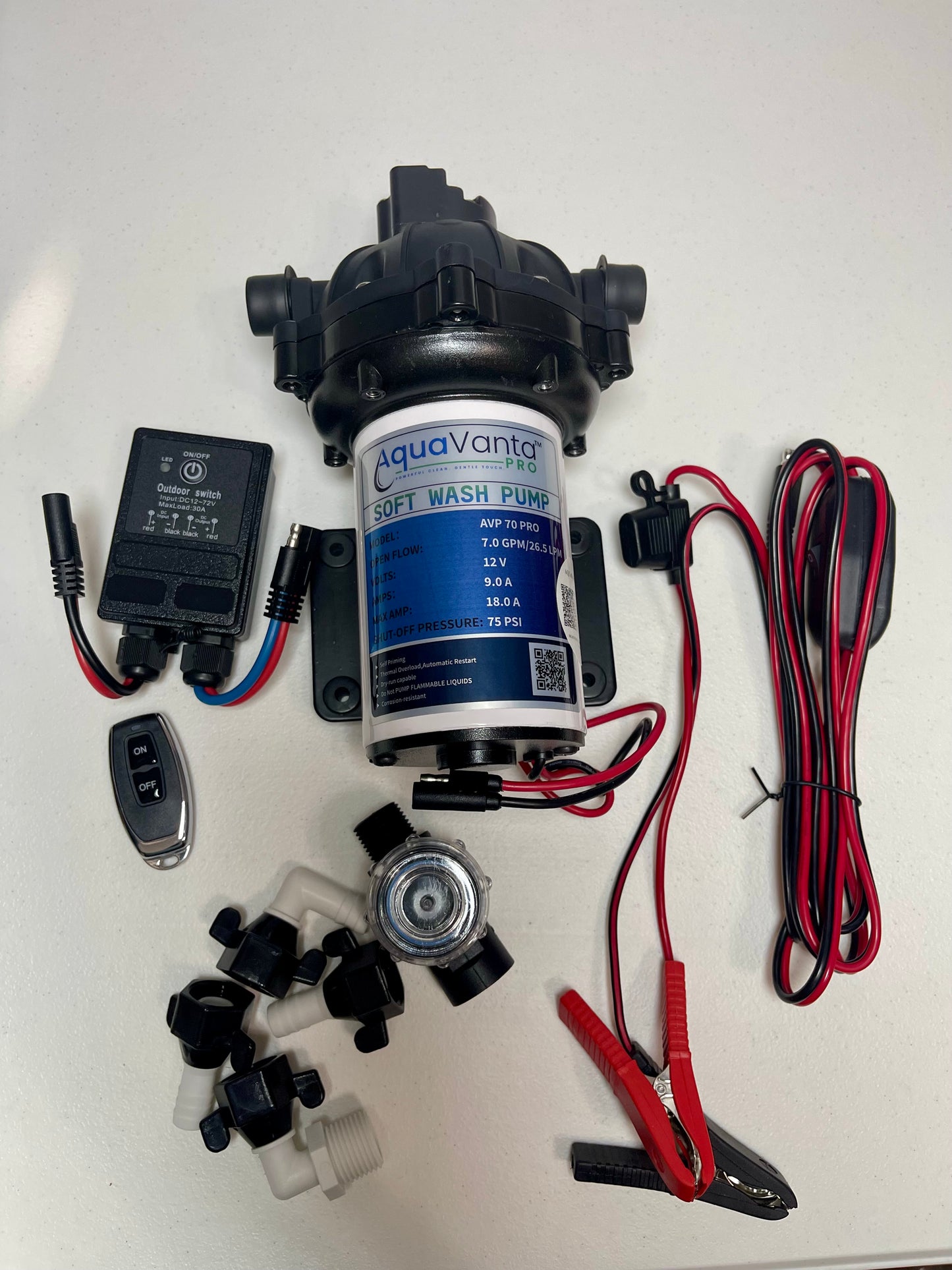 12V Automatic Soft Wash Pump Complete Kit with Remote | 7.0 GPM Professional System