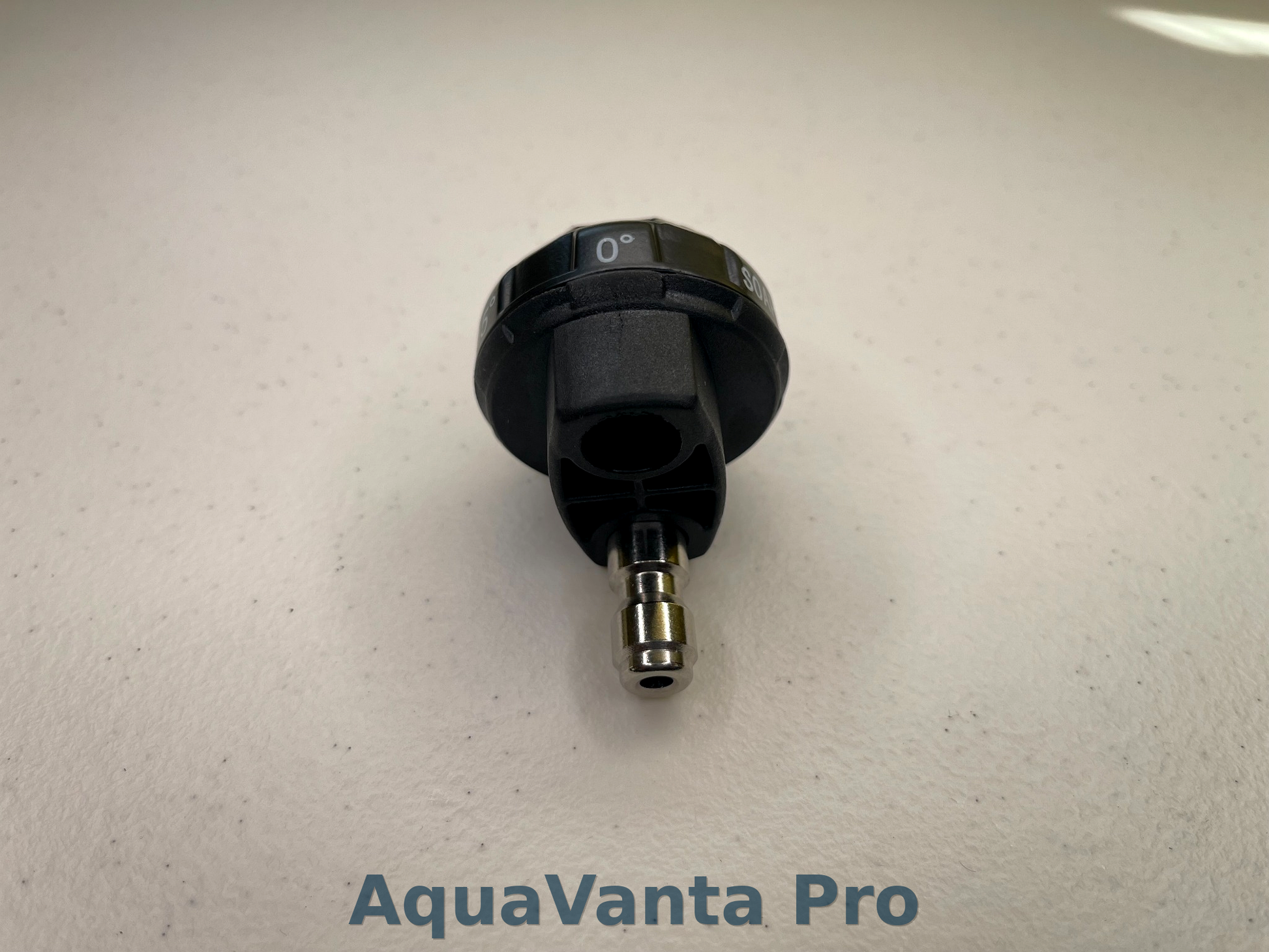 Black valve stem cap on a white background with 'AquaVanta Pro' branding.