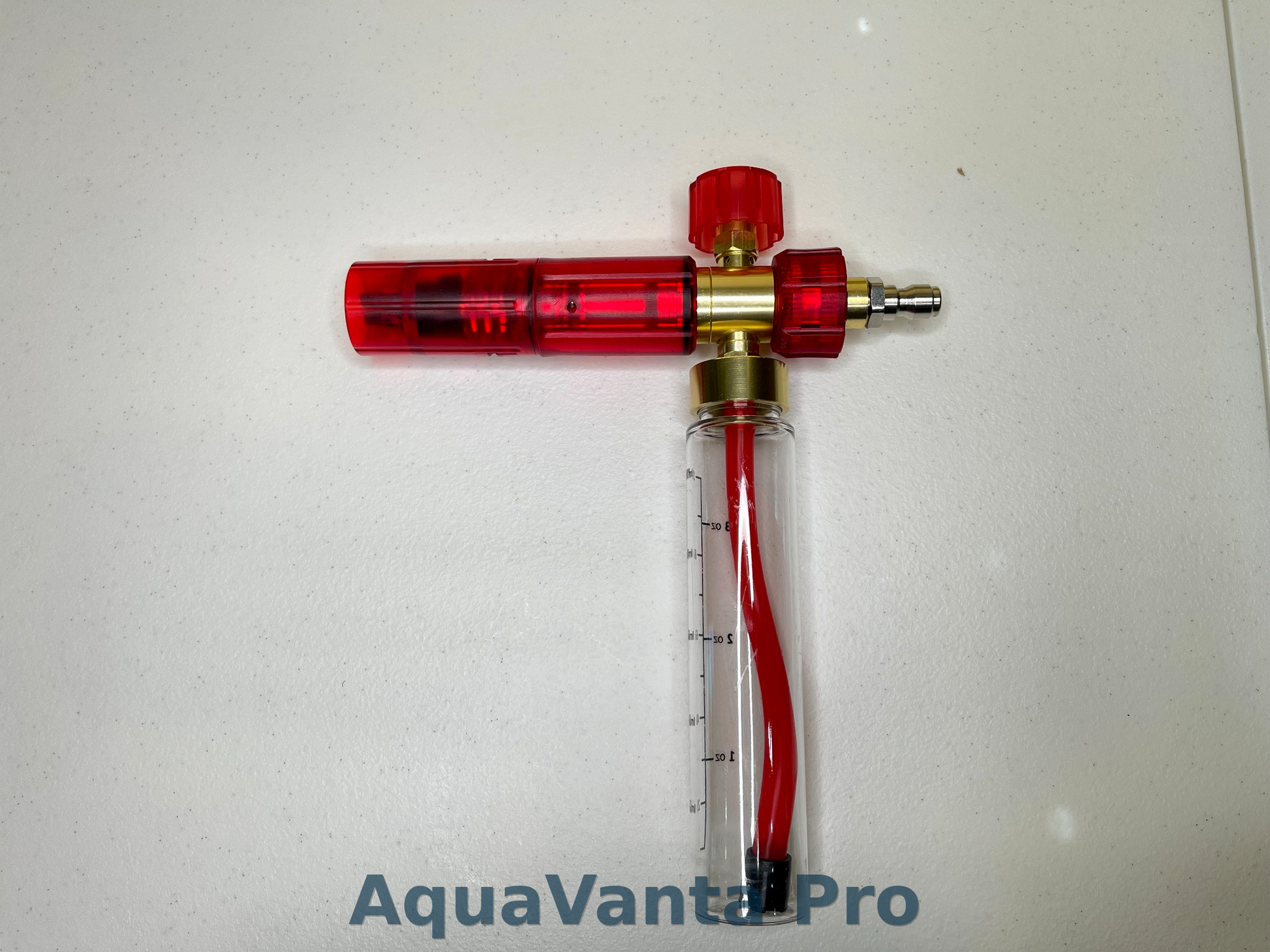 Red and clear AquaVantaPro water pump on a white background