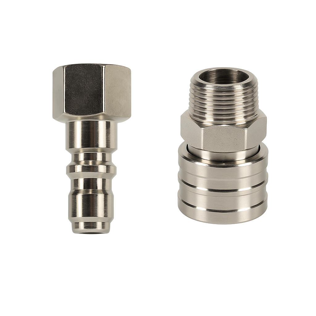 Stainless Swivel Quick Connect Adapter – Converts M22 Thread to 3/8″ Quick‑Connect SET MALE & Female