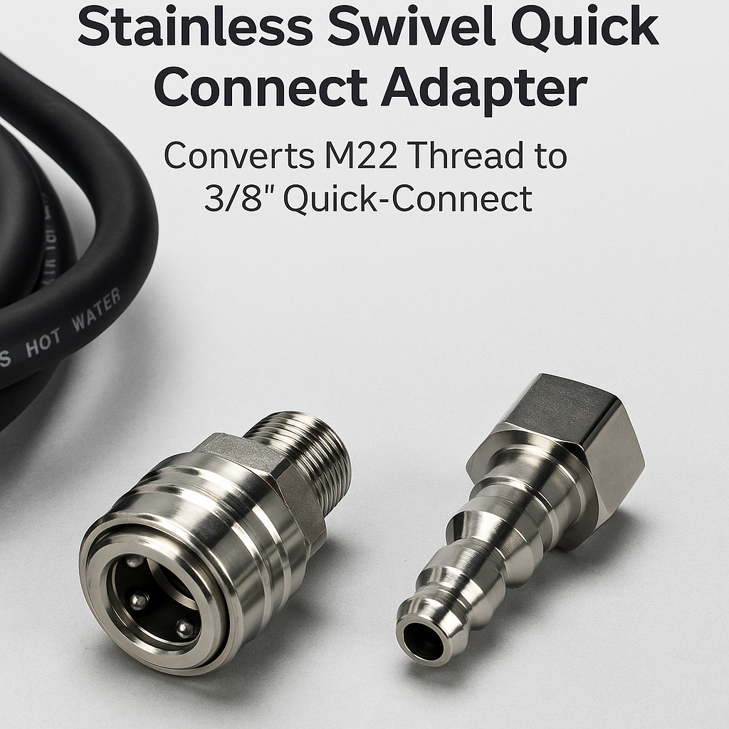 Stainless Swivel Quick Connect Adapter – Converts M22 Thread to 3/8″ Quick‑Connect SET MALE & Female
