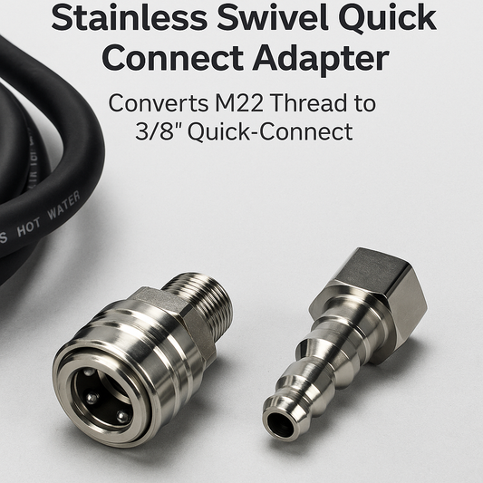 Stainless Swivel Quick Connect Adapter – Converts M22 Thread to 3/8″ Quick‑Connect SET MALE & Female